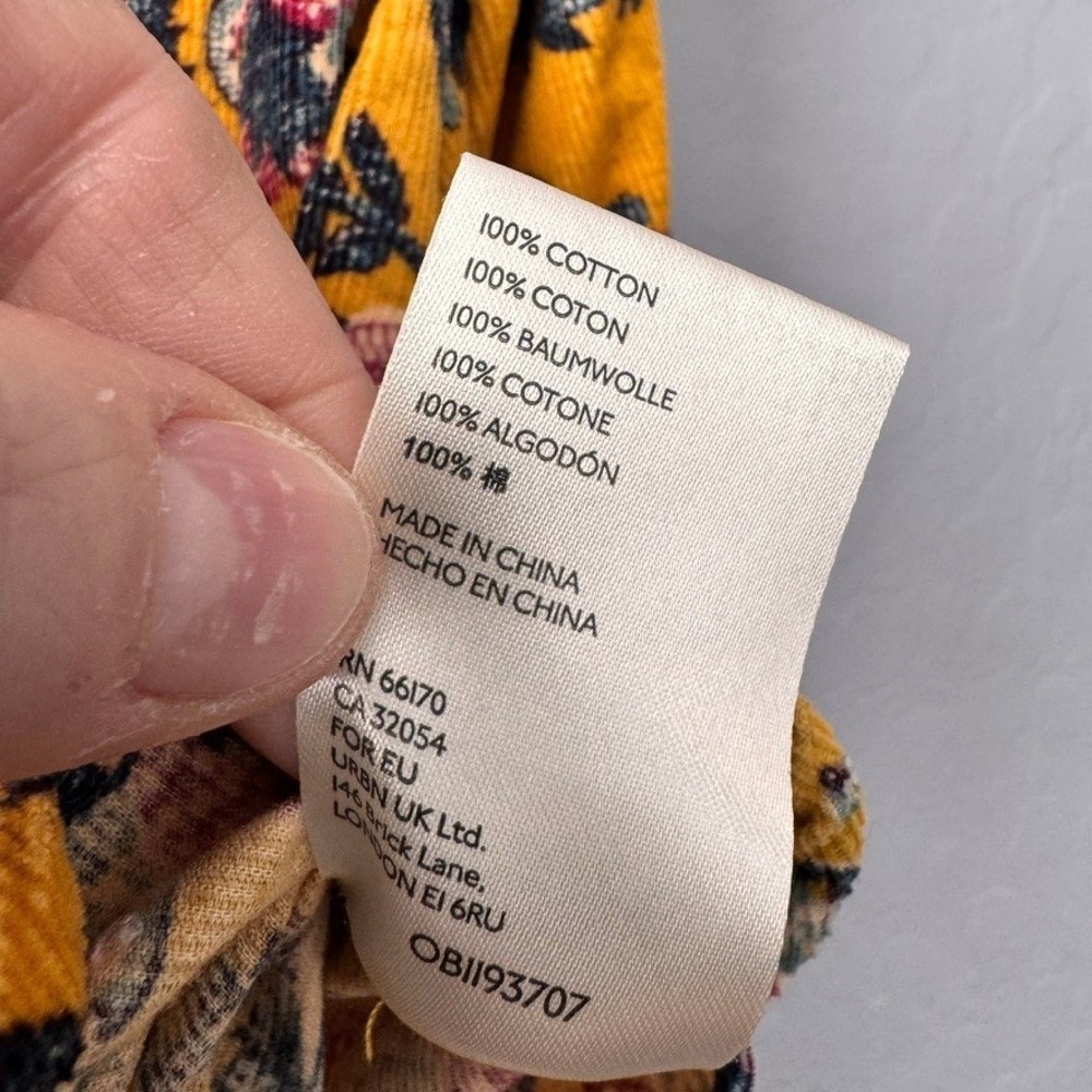 Pilcro Anthropologie Medium Corduroy Shirt Yellow Floral Paisley Long Sleeve - Picture 5 of 6